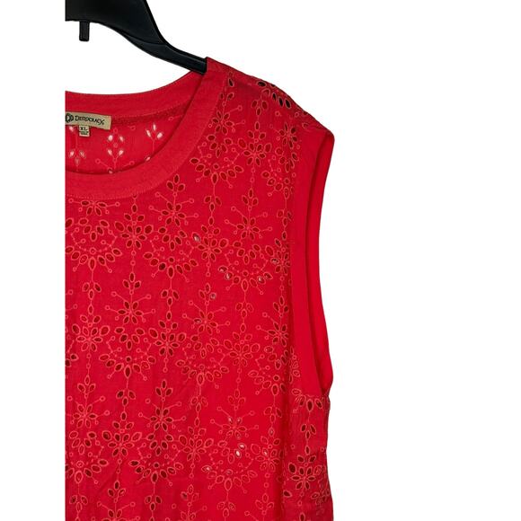 Democracy Womens Tops Tank Floral Eyelet Boxy Fit Sleeveless Pullover Red Sz. XL - Picture 4 of 10